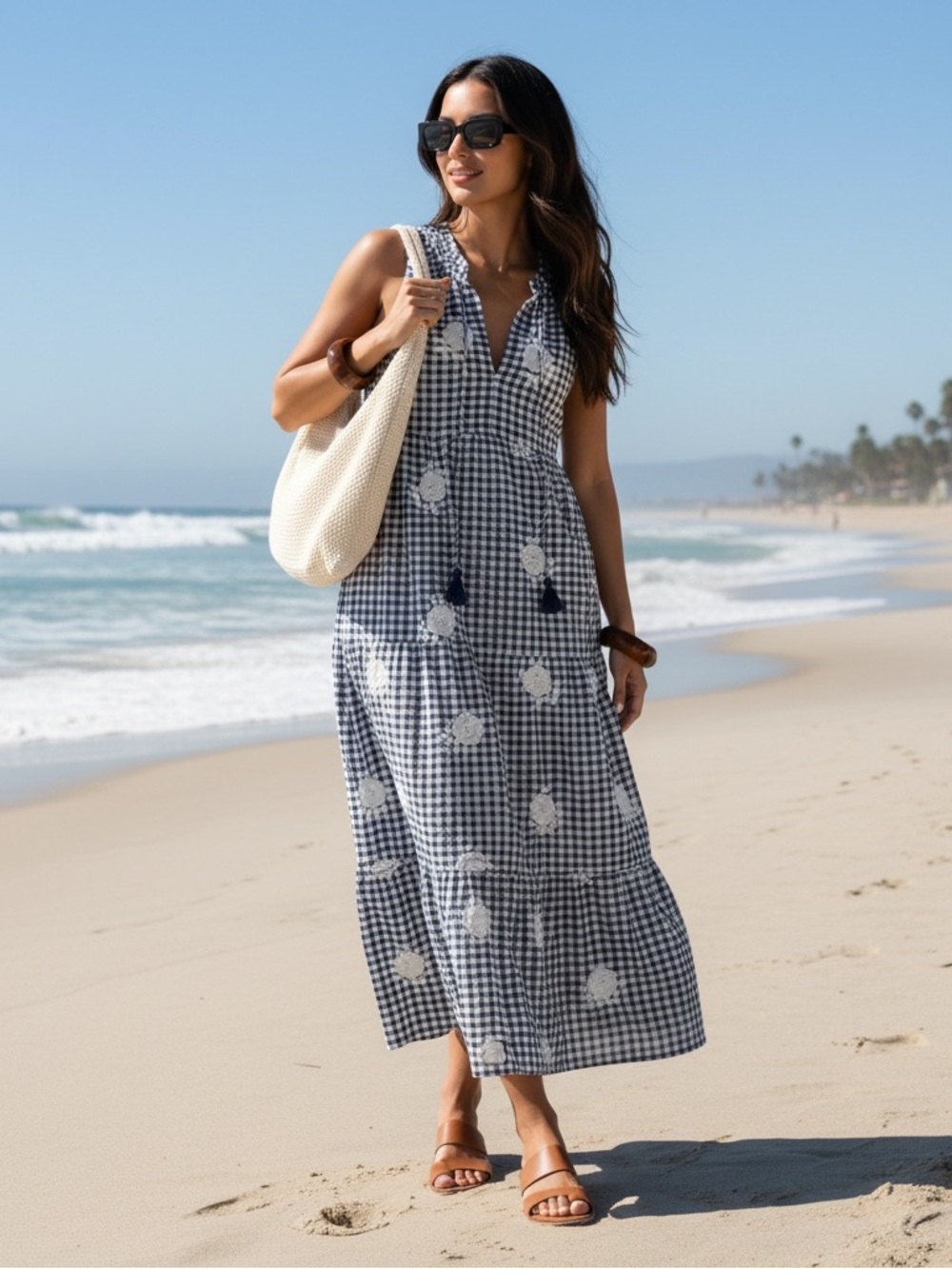 XXXL Tuckernuck Beach Sapphire Gingham Sleeveless Salty Paloma Caftan